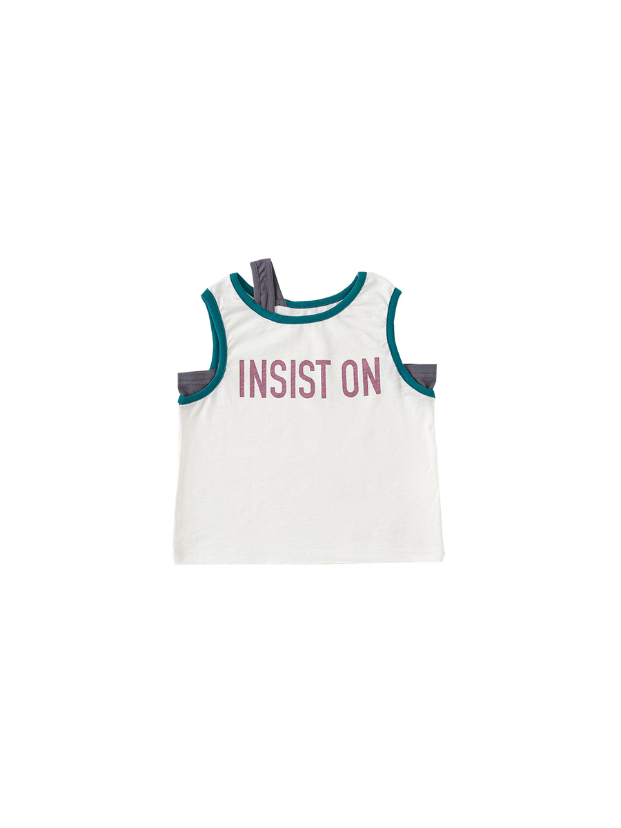 Youbao Ropa para niños Camiseta sin mangas para niños Falsa de dos piezas Chaleco de contraste Ropa de verano casual Chaleco de niña