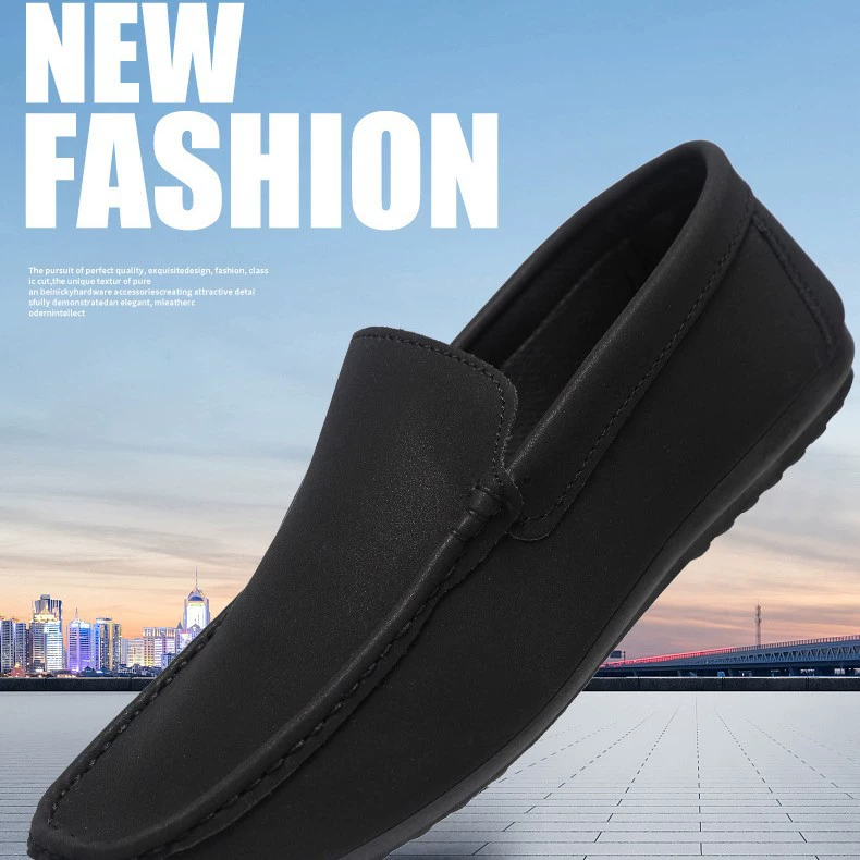 Низкая мужская бобовая обувь дикая повседневная износостойкая кожаная обувь