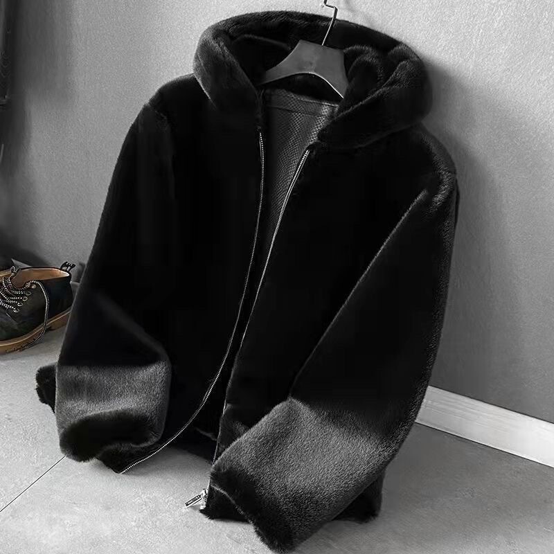 Live Supply Chain Imitation Mink Coat Men's Eco-Friendly Synthetic Whole Mink Fur Slim-Fit Fur Jacket