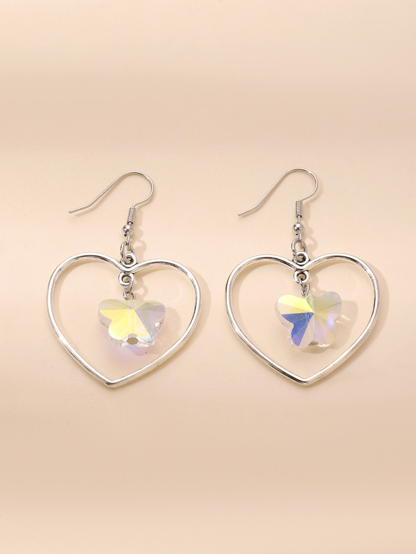 Sweet Heart Shape Butterfly Alloy Crystal Hollow Out Women's Drop Earrings display picture 2