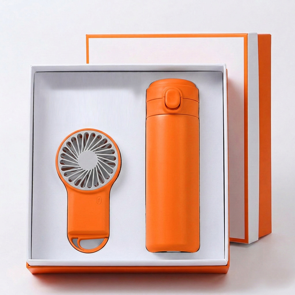 Set de regalo con mini ventilador USB recargable, paraguas, taza de agua, logotipo, regalo promocional empresarial para días festivos