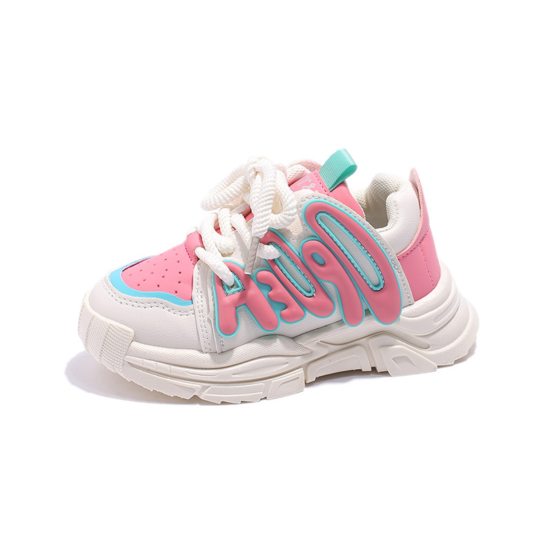 Zapatos para niños Otoño e Invierno zapatillas de deporte para niñas zapatos para niños zapatos de papá para niños letras de estilo coreano zapatos para correr para niños medianos y grandes de fondo suave
