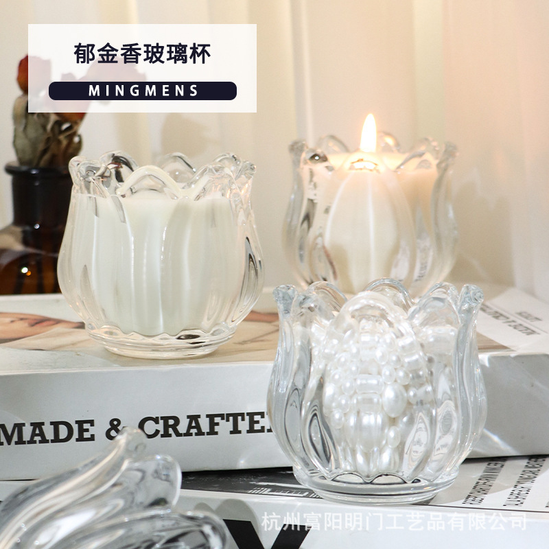 Scented Candle DIY Tulip Glass Container Home Creative Fragrance Ornaments Birthday Holiday Gift Candlestick
