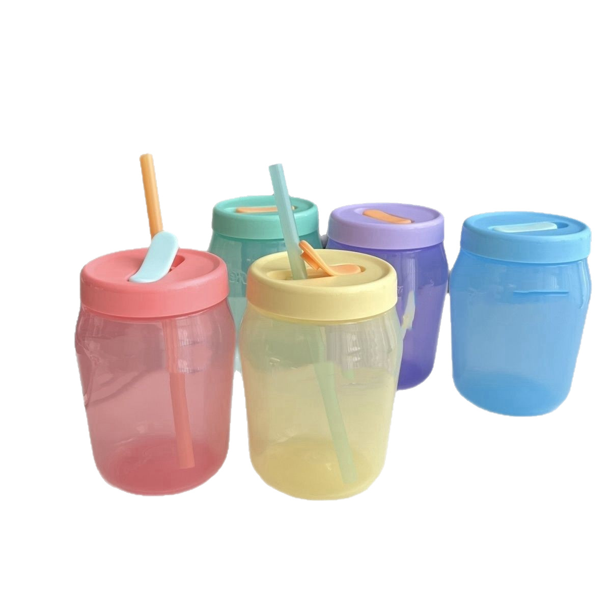 Tup-Style 550Ml Milkshake Cup, High Aesthetic Value, Cute, Top Quality Sealed Round Jar With Straw_voghion.com