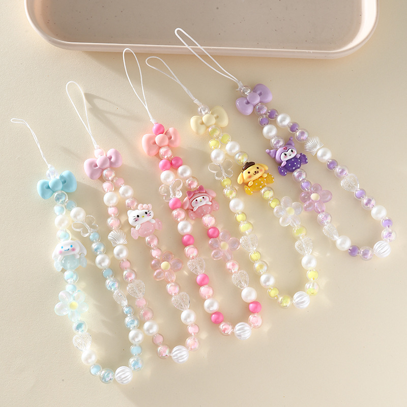 Cartoon mobile phone rope beaded acrylic lanyard Sanrio jewelry pendant