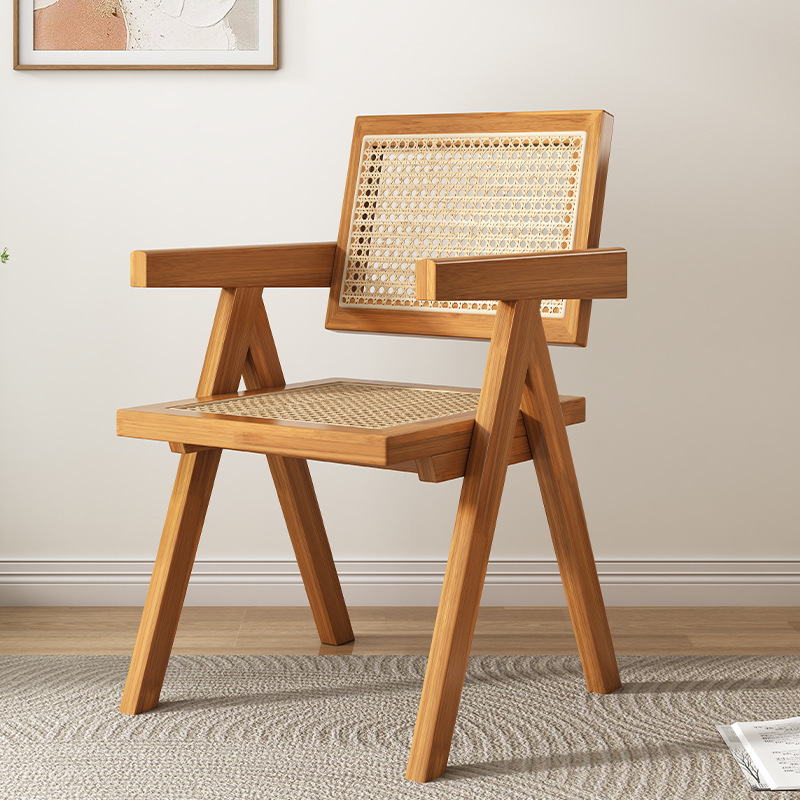 Nordic solid wood style rattan-woven thickened Chandi chair for home use balcony chair Japanese-style inn restaurant leisure chair