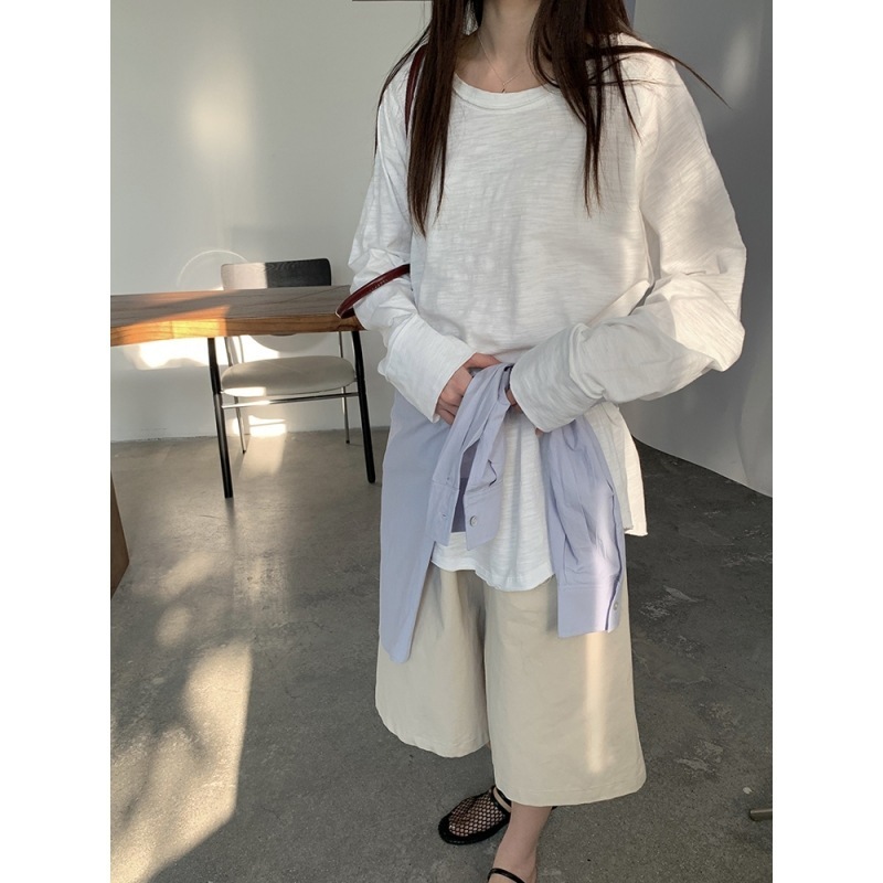 2025 新しい純綿竹綿長袖 Tシャツ女性の薄い春と夏のルーズレイジースタイルボトリングシャツ韓国トップ|undefined