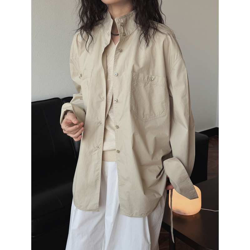 Louvre Spring New Paris Lem Old Qian Jing Luxury Half-high Collar Shirt Design Sense Lace-up Top for Women