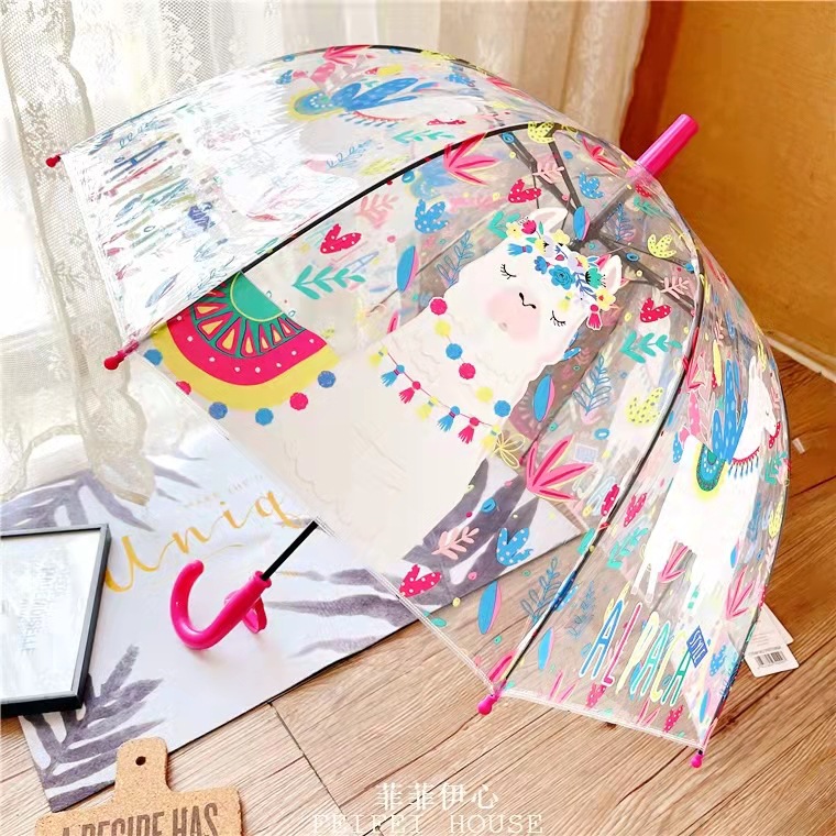颜値超高虹透明伞ins幼稚园カラーレインボー小学生キッズ可爱い厚手长柄伞