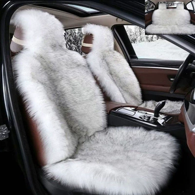 thickened winter long plush seat – Wool pad - full-set-for-5-seats-in-the-vehicle-white-ash-tip