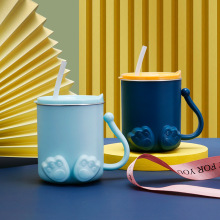 316不锈钢儿童吸管水杯卡通创意双层隔热杯子带盖带手柄牛奶杯