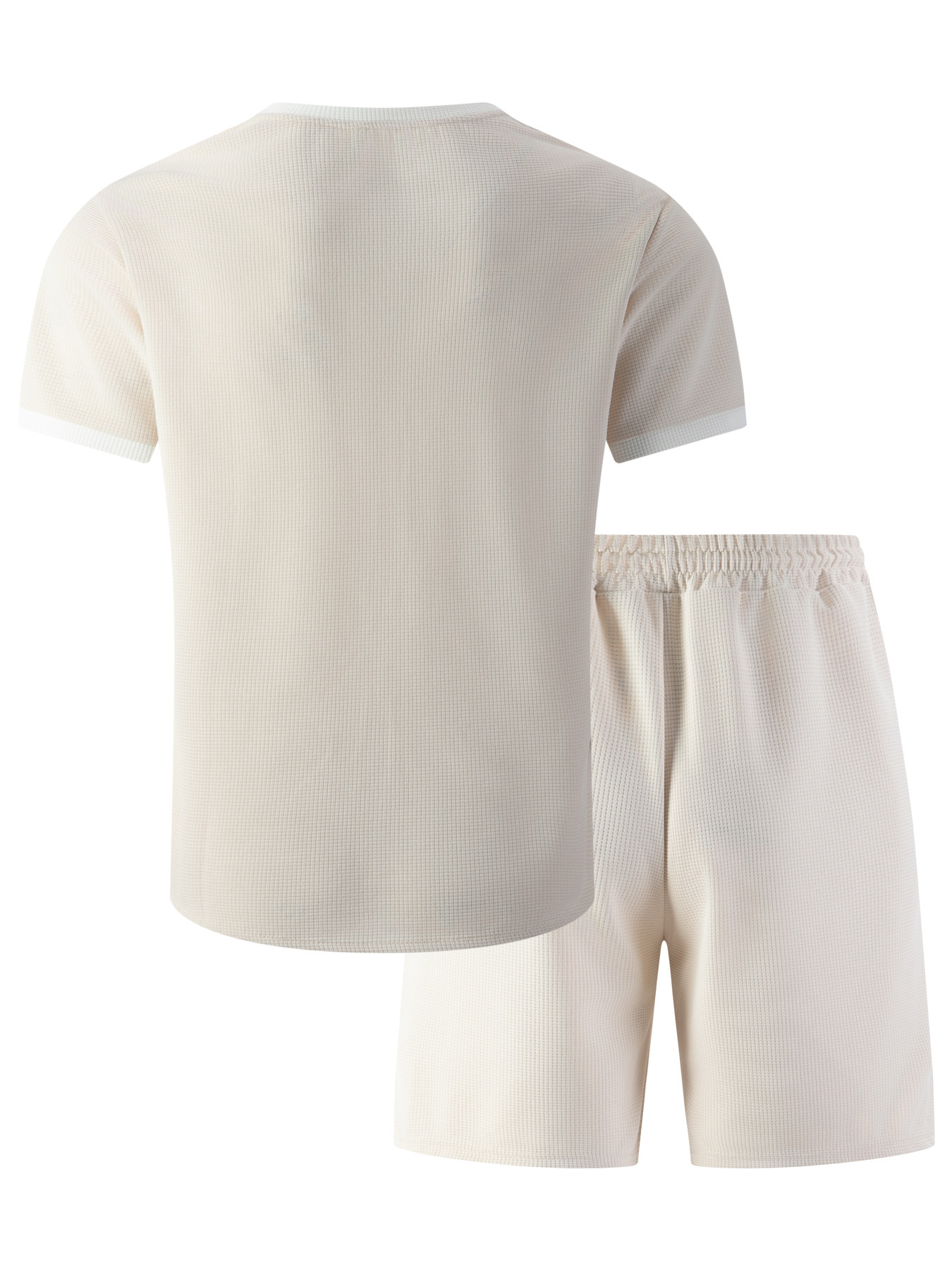 Herren Waffelstrick V-ausschnitt Set Mit T-shirt Und Kurzer Hose_voghion.com