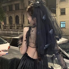 ブラックベール ゴシックスタイル ブライダルリボン ヘッドドレス 面白い証明書 ヘアアクセサリー 誕生日パーティー ハロウィンコンサート