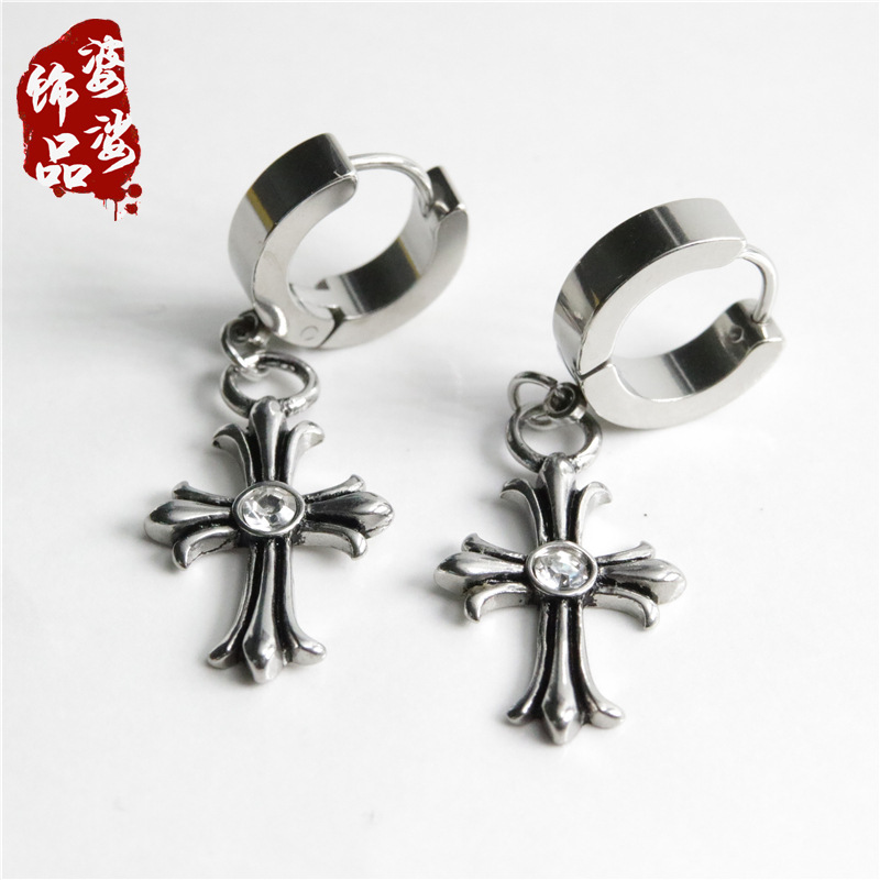 PS184 Korean fashion simple titanium steel cross earrings earrings for men and women