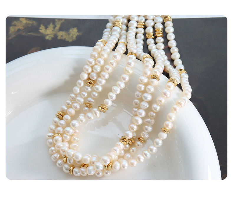 Elegant Irregulär Süßwasserperle Titan Stahl Perlen Überzug Halskette display picture 4