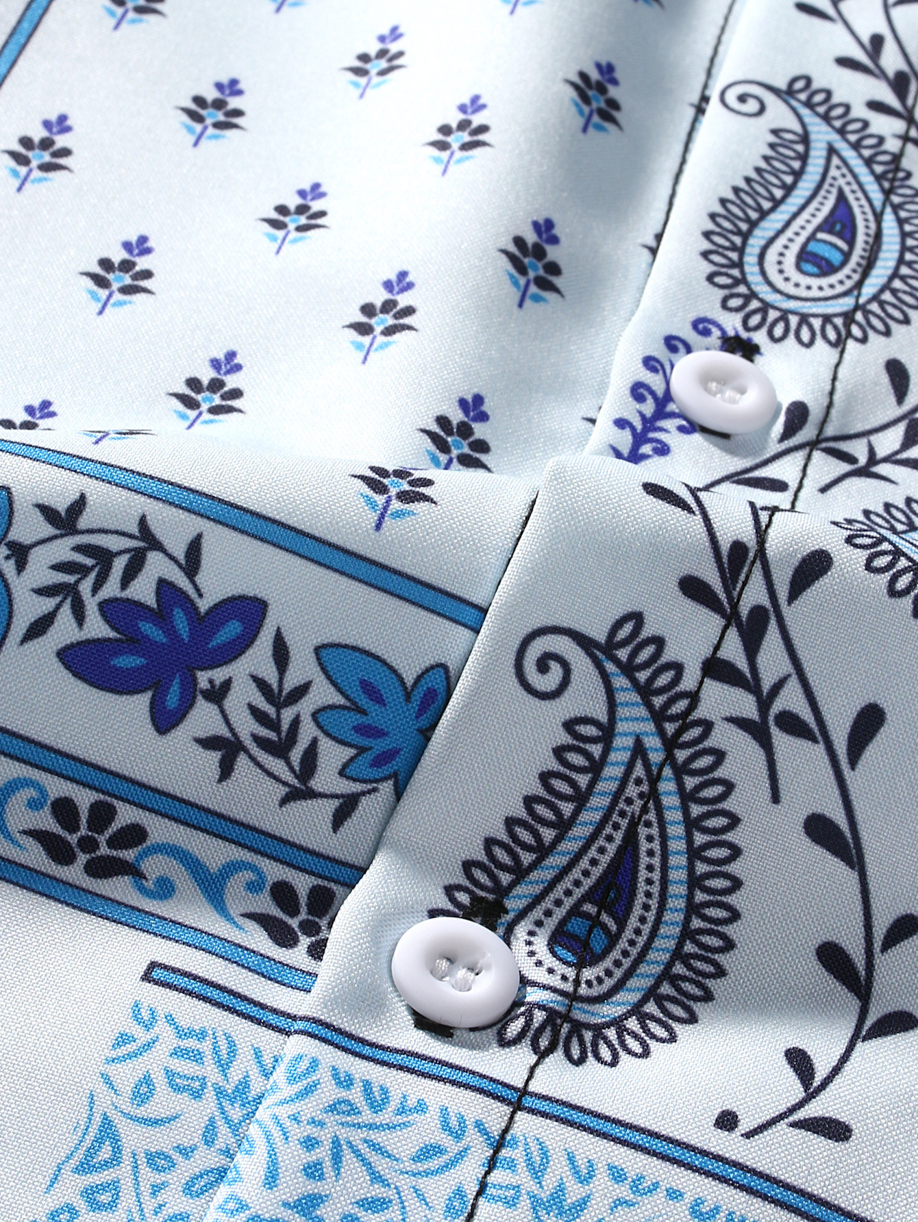 Camisa de hombre azul y blanco anacardo impreso camisa casual de manga corta para hombre medio oriente retro estiramiento de cuatro lados 2023 verano nuevo