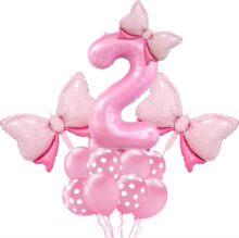 40寸粉色数字气球套装女孩生日派对装饰拍照道具粉色蝴蝶结气球