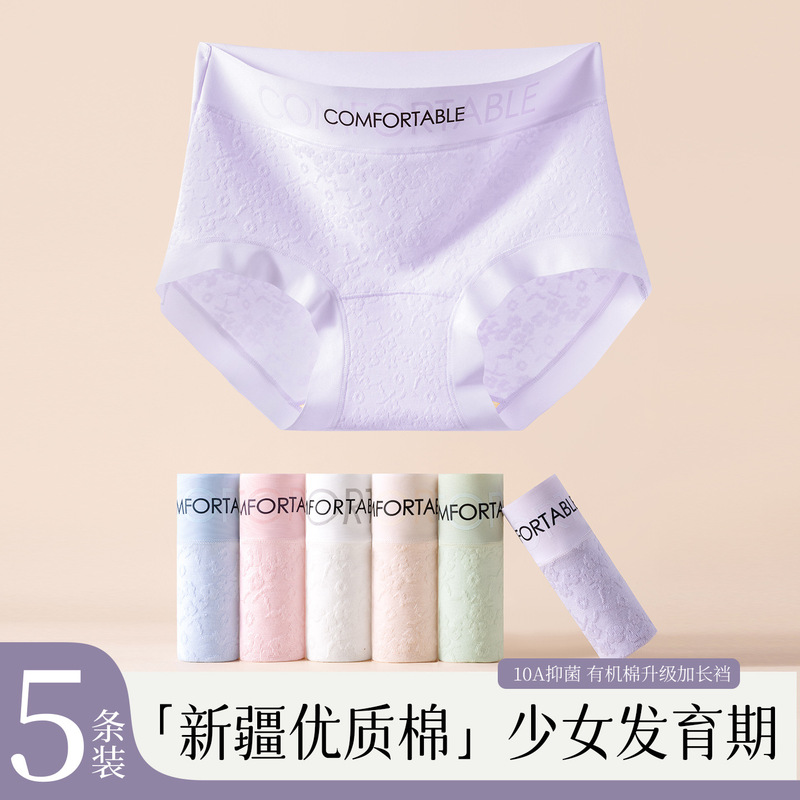 High-Waisted Pure Cotton Women's Underwear Embossed Jacquard 10A Antibacterial Extended Organic Cotton Crotch High-Elastic Fully Wrapped Briefs