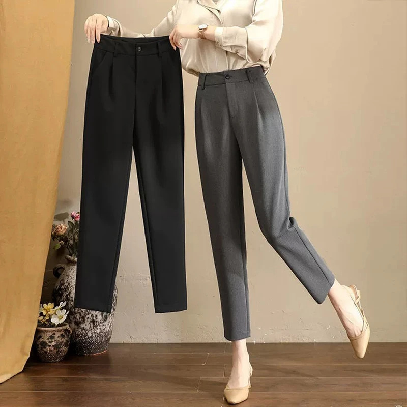 Thin Small Suit Cigarette Pants Loose Slimming Look Tapered Narrow Version Harem Nine-Point Work Pants A4445