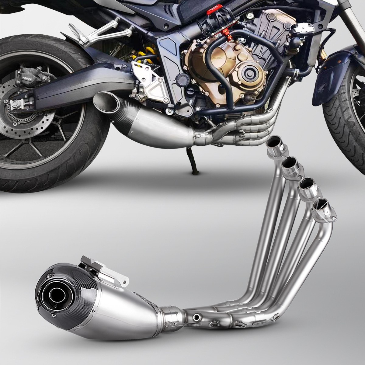 Adecuado para Honda CB 650r modificado delantero/tubo de escape completo Acero inoxidable escape 19-22