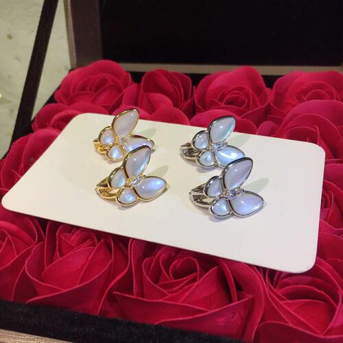 Vera Wang White Mother-of-Pearl Butterfly Earrings Plated with 18K Gold, White Gold Rose Gold Mother-of-Pearl Butterfly Earrings, Luxury Women's Earrings