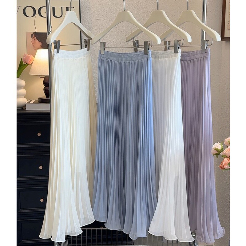 Versatile and Height-Enhancing~ Chiffon Drapey Flared Skirt for Women, 2026 Spring/Summer New Pleated Skirt, Extended Length Skirt