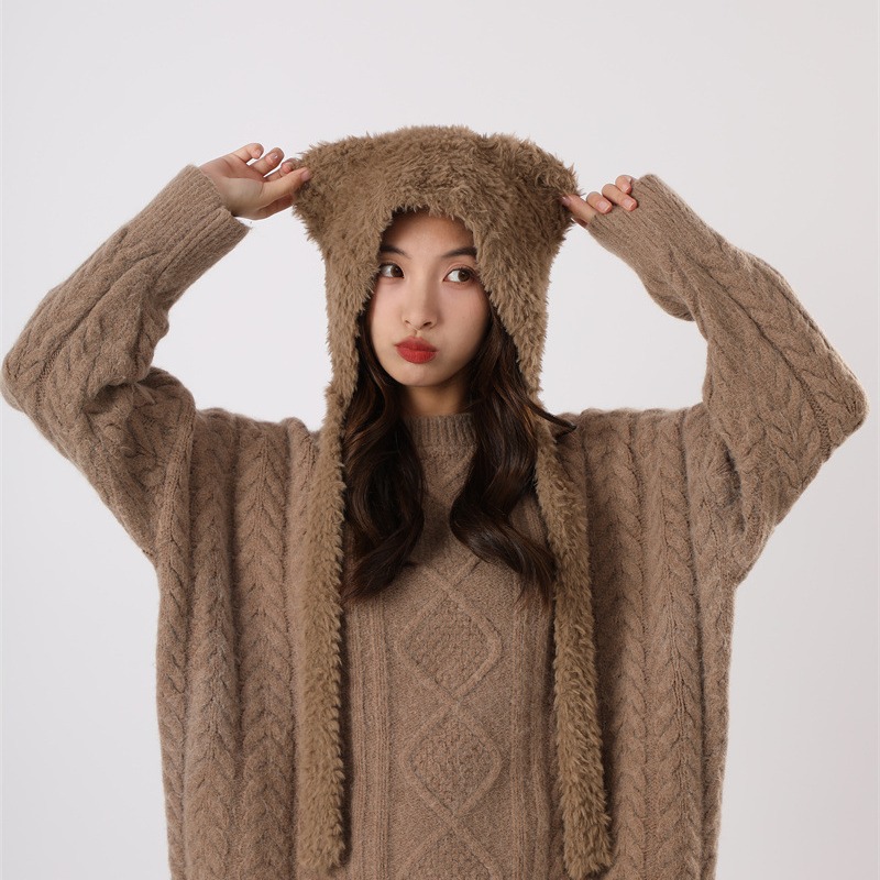 Φθινόπωρο και Χειμώνας Χαριτωμένη Μικρή Αρκούδα Λούτρινη Προστασία Αυτιών για Παιδική Κορεατική Έκδοση Ευέλικτη Ζεστασιά Διπλή Μπάλα Μαλλιών_voghion.com