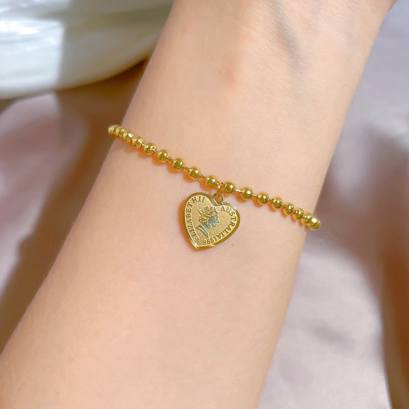 Retro Portrait Heart Shape Titanium Steel Bracelets 1 Piece