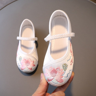 Hanfu shoes girls' ancient costume children's shoes embroidered shoes old Beijing cloth shoes ancient style baby Chinese style vest skirt shoes