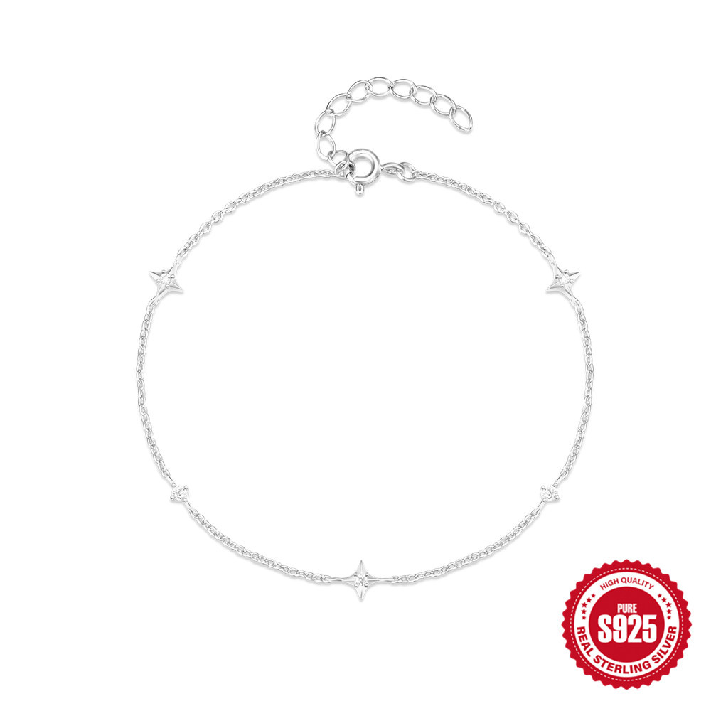 Venta caliente en Europa y América Moda simple s925 plata de ley cuatro estrellas con incrustaciones de diamantes, personalidad, combinación diaria, pulsera de mujer