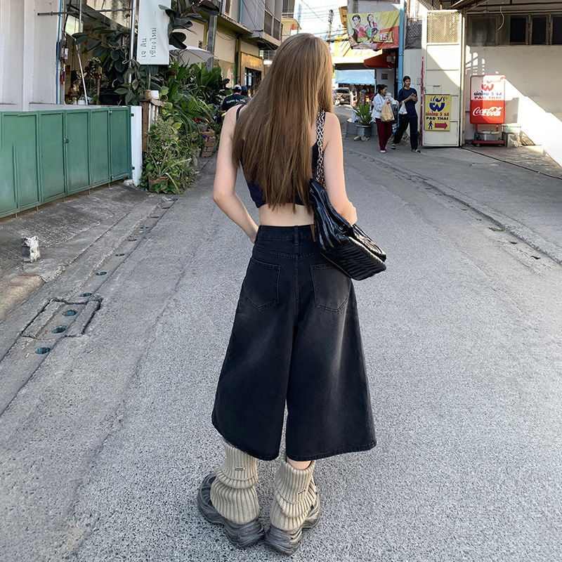 アメリカのレトロなハイウエストのゆったりとしたワイドレギンスと春夏のスリムなストレートのズボンとジーンズの女性