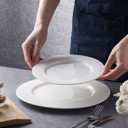 Nordic light luxury steak plate white round dish plate hotel characteristic flat plate ceramic tableware home western food plate