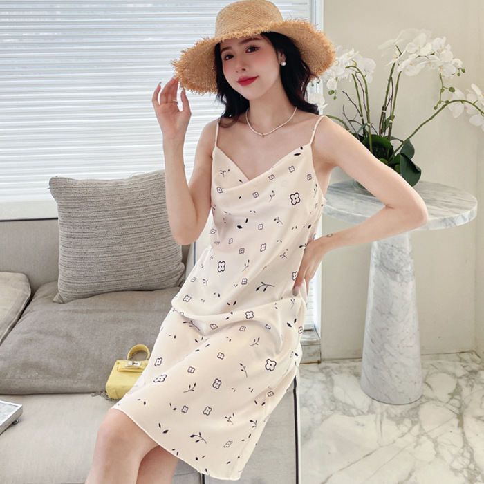 2024 verano pijama de cuello swing chica pura libido mariposa estampado eslingas de espalda descubierta sexy vestido de pijama atractivo ropa para el hogar