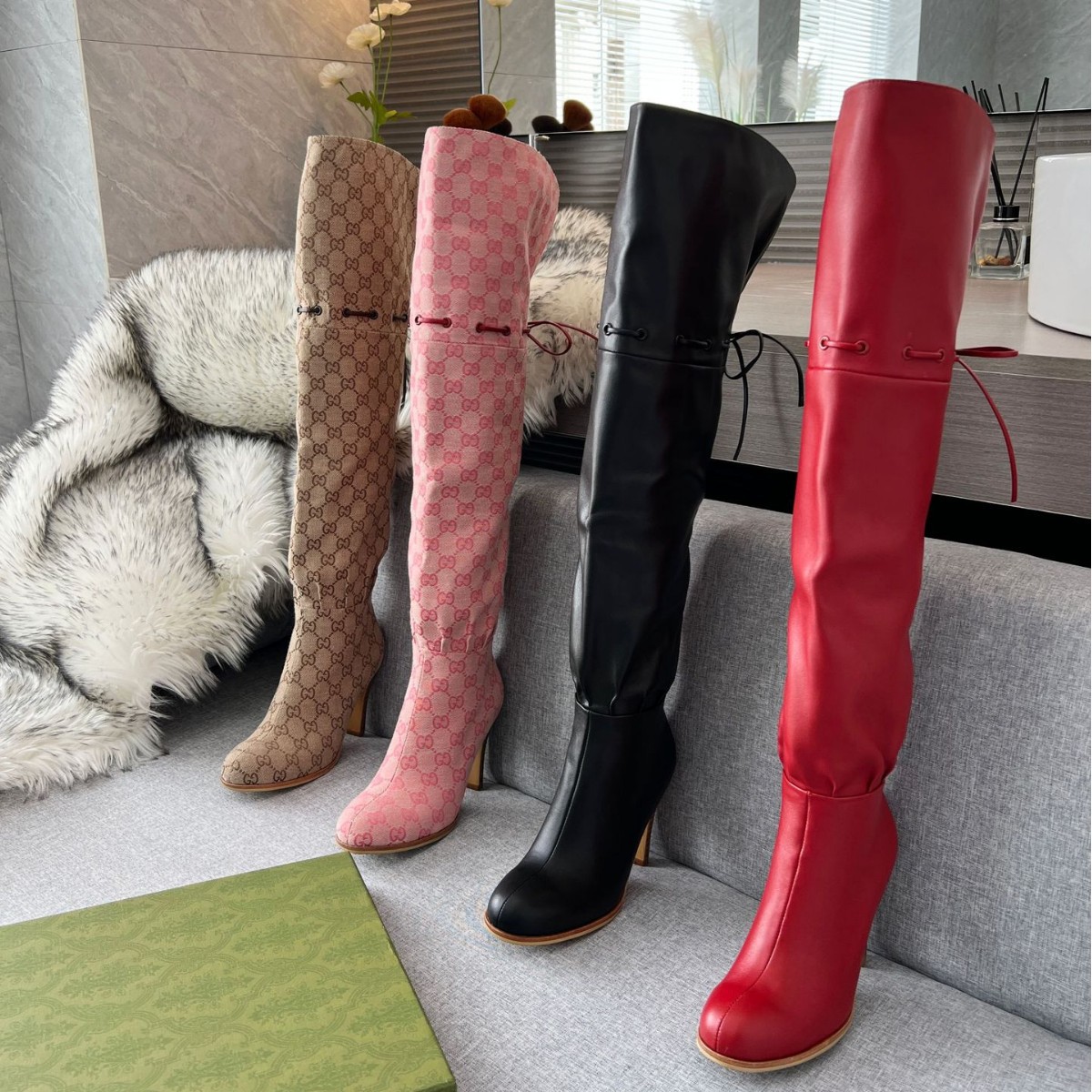 秋冬字母G家过膝长靴女欧美Knee Boots高跟骑士靴牛皮女靴高品质