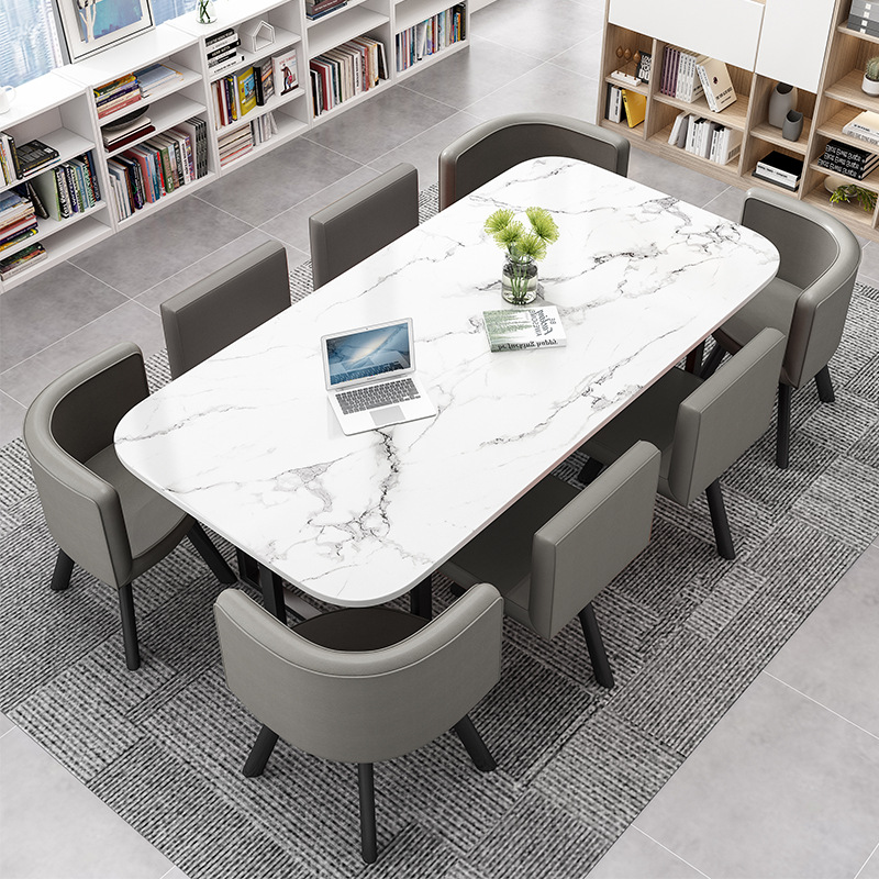 200*100 imitación piedra patrón de mesa de cuero gris claro una mesa ocho sillas