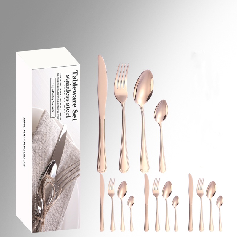 Cuchillo y tenedor de acero inoxidable, cuchillo y tenedor de comercio electrónico transfronterizo, set de 24 piezas, set de doble línea de cubiertos de comida occidental, set de caja de regalo