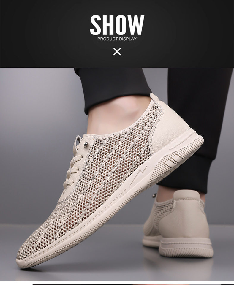 Giày sandal nam lưới thoáng khí đế mềm chống trượt kiểu lỗ, đế bằng — Màu be, màu đen chi tiết 12