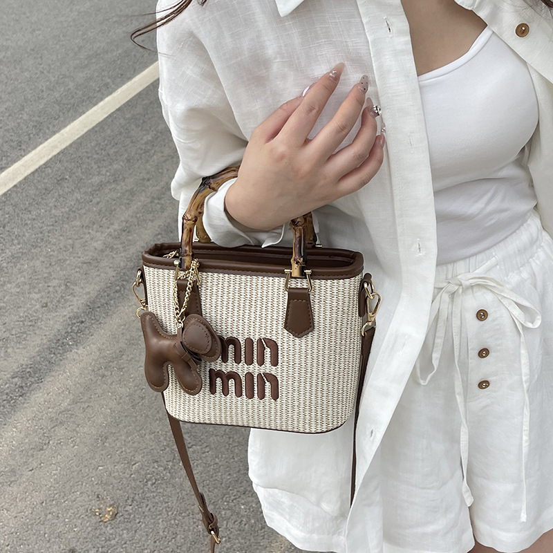 Trending Woven Mini Bag For Women 2025 New Summer Casual Beach Vacation Crossbody Handheld Bucket Bag - Thumbnail 7