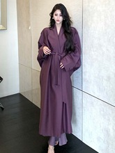 秋季新款气质轻奢大翻领休闲系带中长款大衣紫色风衣外套女