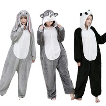 3D立体熊猫哈士奇老鼠卡通连体睡衣动物可爱加厚法兰绒男女演出服