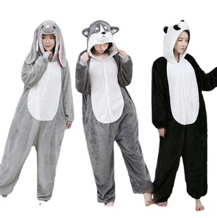 3D Panda Husky Mouse Cartoon Pajamas Animal Cute Thickened Flannel Accomoast for Men and Women