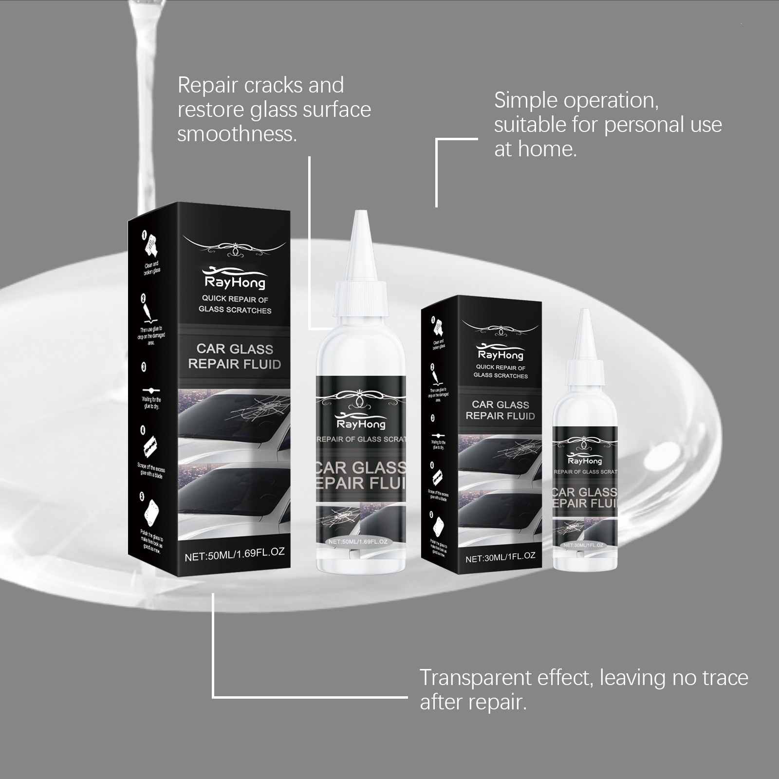 Rayhong Car Glass Repair Glue Glass Nano Repair Liquid Quick Repair Crack Glass Care Glue