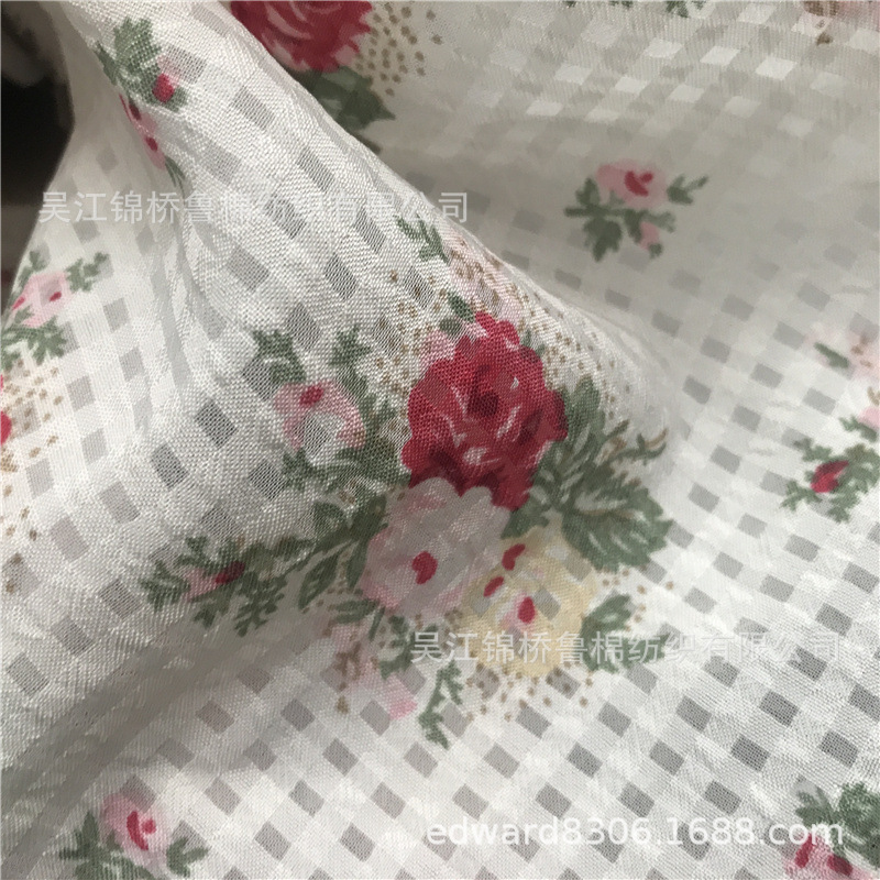 弹力泡泡雪纺绉坯布染色织印花乐丽多丽丝竹节仿麻30+30+40D格子