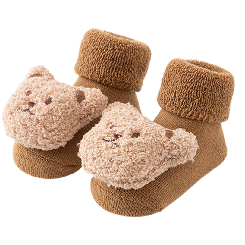 25 calcetines para bebé recién nacido Clase A algodón Terry más terciopelo grueso Otoño e Invierno calcetines antideslizantes de tubo medio para bebé al por mayor 3