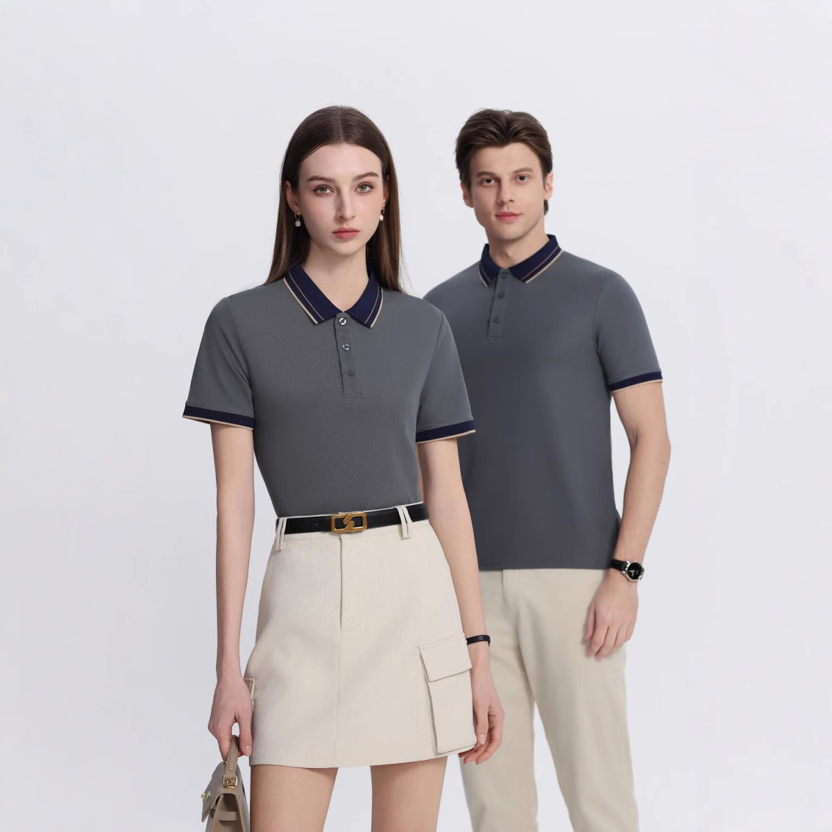 Polo de oficina logotipo impreso personalizado camiseta de solapa de negocios camisa publicitaria de color en contraste camisa cultural bordado de manga corta