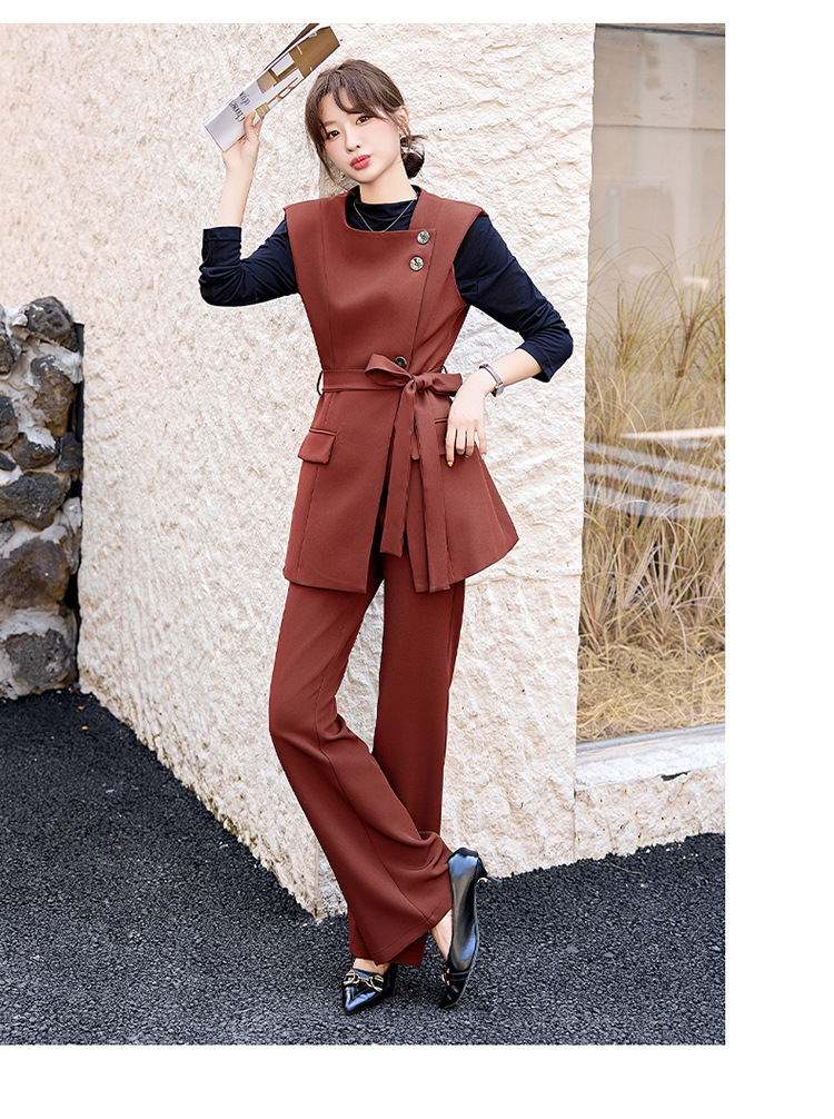 GraceChic Damen-Anzug, modisch und elegant, Herbst, neues figurformendes Blazer-T-Shirt, gerade Hose, dreiteiliges Westen-Set_voghion.com