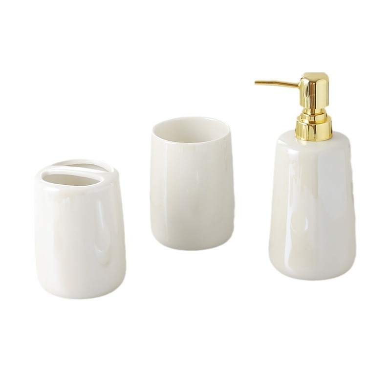 Kit de lavado de lujo ligero y alto valor de la cara botella de embalaje de baño blanco puro botella de emulsión de baño cerámica de cuatro piezas