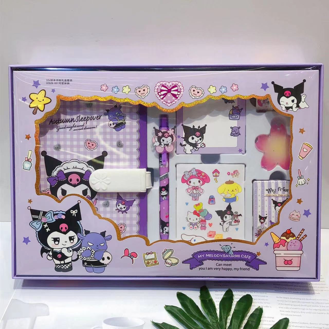 Sanrio-caja de regalo de papelería, conjunto de papelería transfronterizo, lápiz Kuromi, papelería de aprendizaje para niños, regalo de recompensa, venta al por mayor