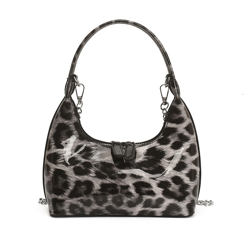 Bolso de alta calidad con textura 2025 verano nuevo bolso femenino retro con estampado de leopardo bolso de hombro charol brillante bolso de mensajero marea