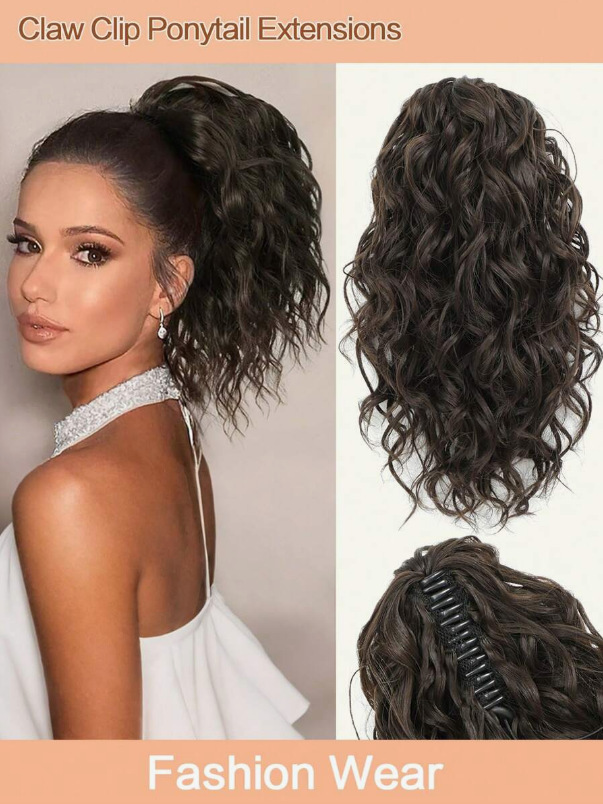 Syntetisk lockig hästsvans förlängning med clip naturlig_voghion.com